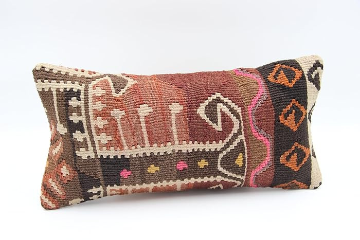 Throw mini kilim pillow 8x16 inch modern Colorful Xsmall pillow striped Boho design Turkish Chair... | Amazon (US)