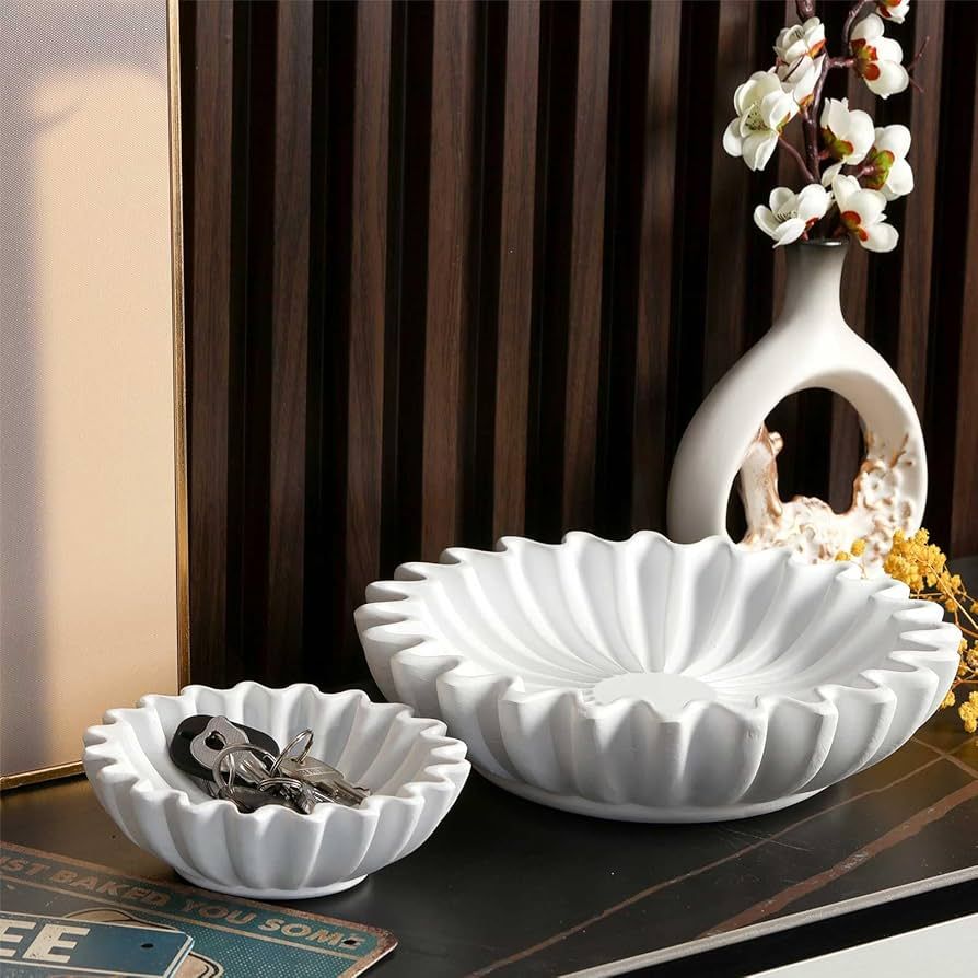 Timgle 2 Pcs Ruffle Bowl 10 Inches 6 Inches Fruit Antique Scallop Bowl Decorative Fluted Bowl Flo... | Amazon (US)