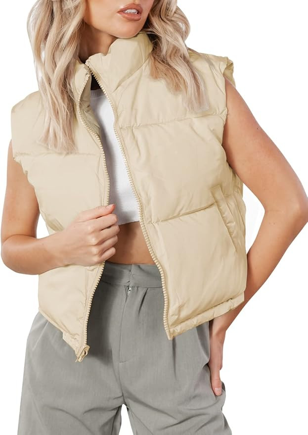 WOTOZR Women's Cropped Puffer Vest Zip Up Sleeveless Quilted Down Jacket Coats Padded Gilet with ... | Amazon (US)