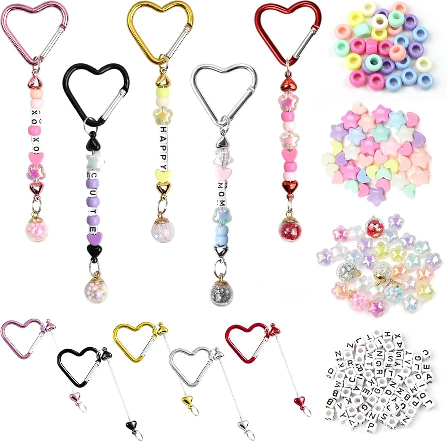 204 Pcs DIY Keychain Making Kit Letter Beads Key Chain Flower Star Heart Bead Kit Acrylic Key Rin... | Amazon (US)