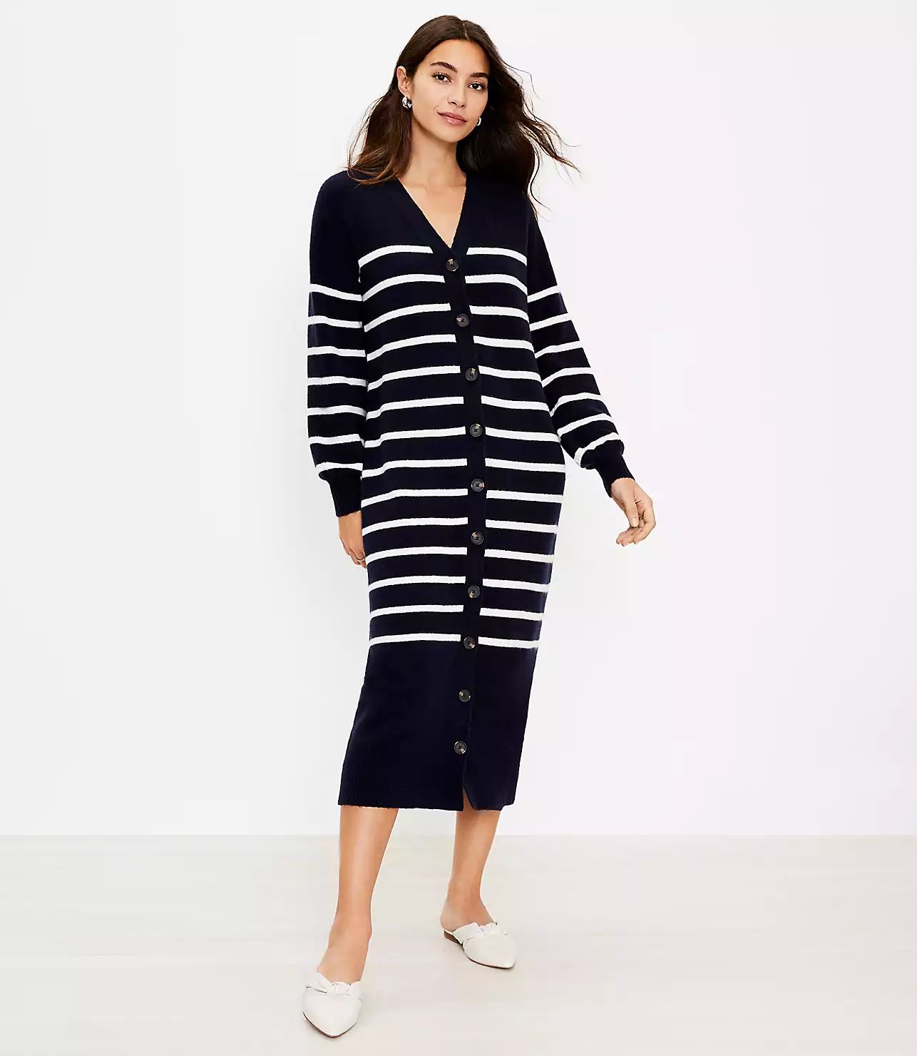 Striped Midi Cardigan Dress | LOFT