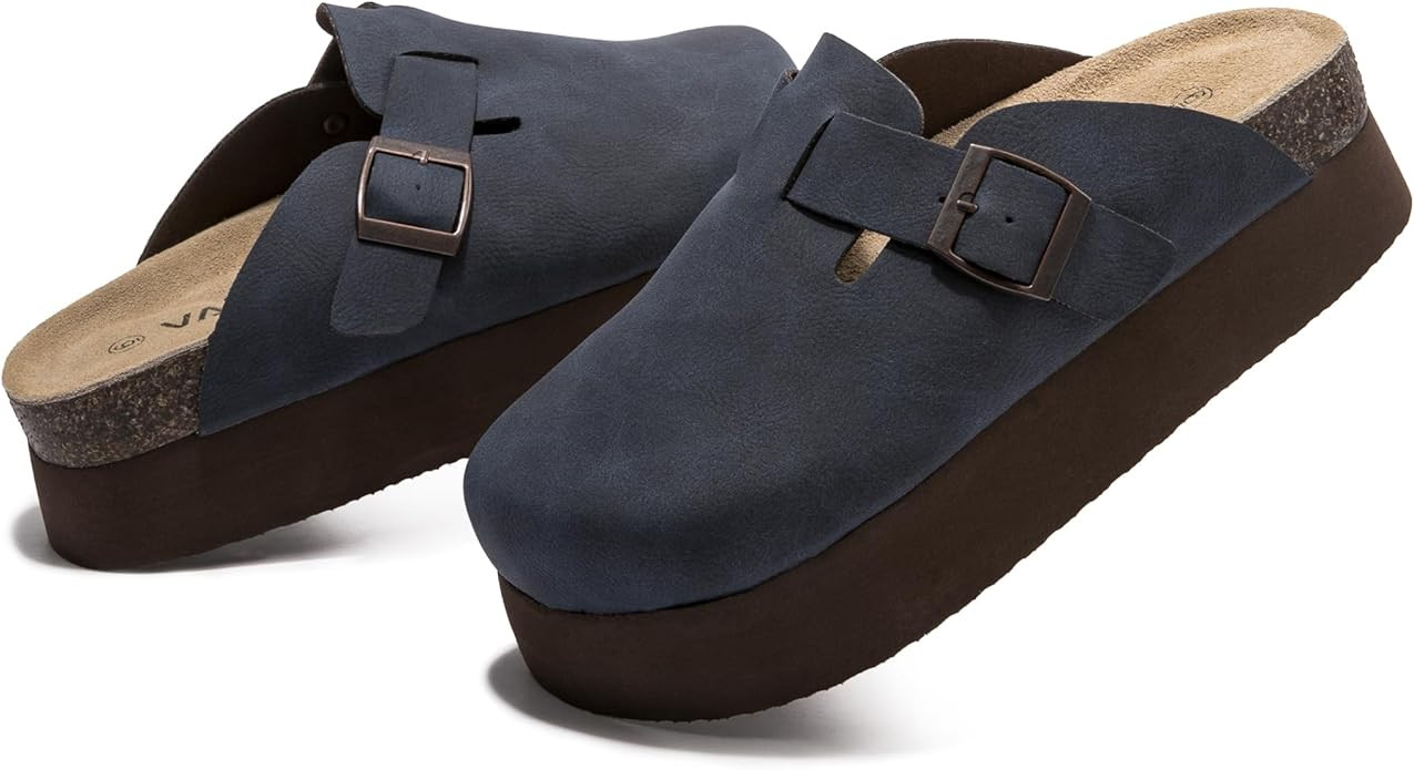 Women's Suede Clogs Cork Footbed Sandals Comfort Platform Mules with Arch Support Adjustable Buck... | Amazon (US)