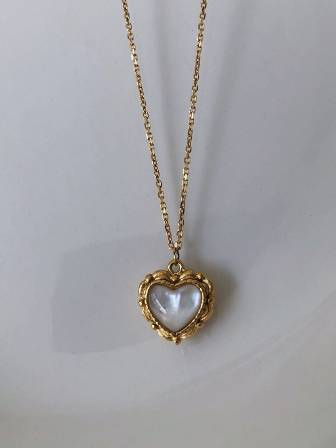 18K Gold Filled Vintage Style Heart Necklace Mother of Pearl - Etsy | Etsy (US)