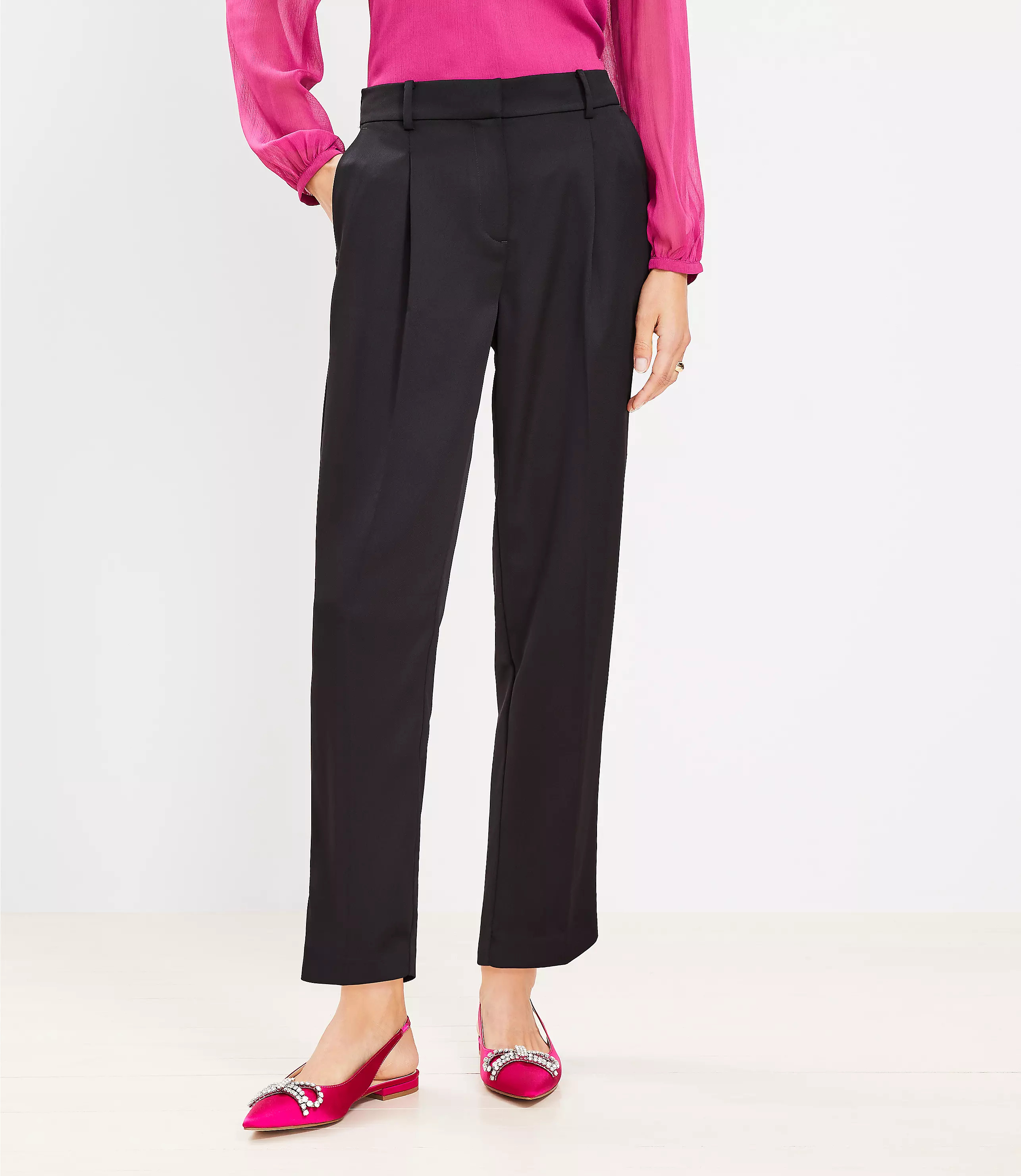 Tall Pleated Tapered Pants in Satin | LOFT