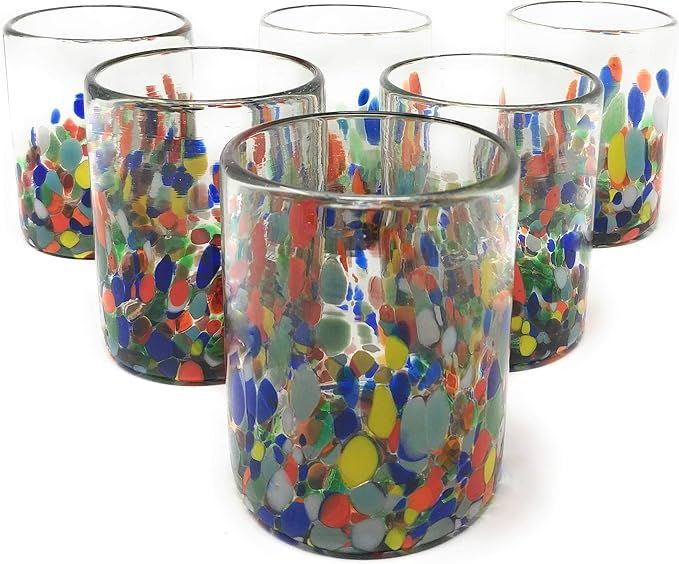 Dos Sueños Hand Blown Mexican Drinking Glasses – Set of 6 Confetti Carmen Tumbler Glasses (10 ... | Amazon (US)