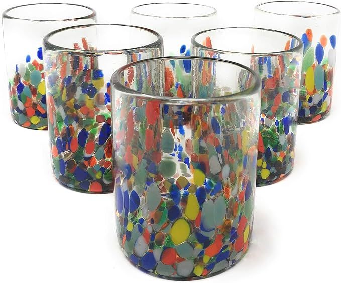 Dos Sueños Hand Blown Mexican Drinking Glasses – Set of 6 Confetti Carmen Tumbler Glasses (10 ... | Amazon (US)