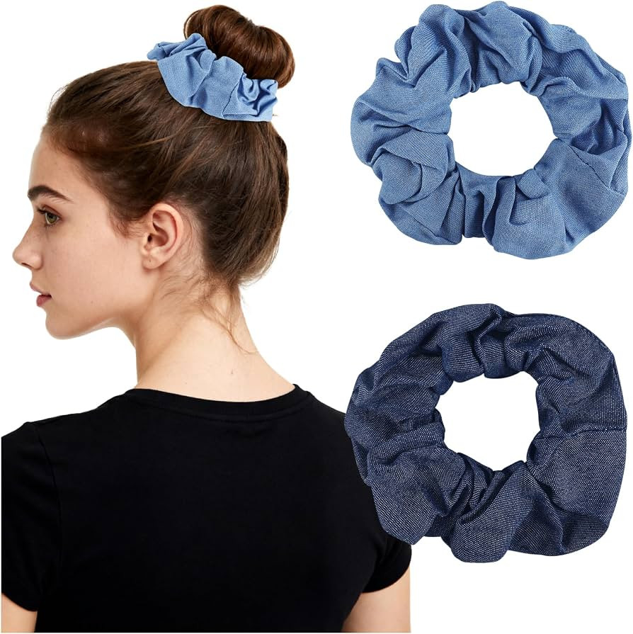 PLwelth 2Pcs Denim Hair Scrunchies for Women Girls Blue Jean Hair Ties Cute Hair Scrunchies for T... | Amazon (US)