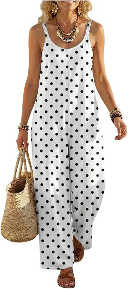 Milumia Women's Polka Dots Jumpsuit One Piece Sleeveless Wide Leg Overalls Casual Loose Rompers w... | Amazon (US)