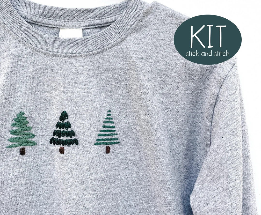 Winter Trees Stick and Stitch Embroidery Kit with Embroidery Pattern and Embroidery Supplies - Th... | Etsy (US)