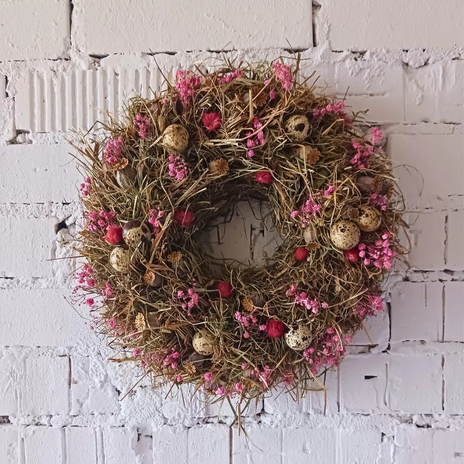 Original Cute Hay Eggs Spring Easter Front Door Wall Handmade Wreath Home Decoration Easter Sprin... | Etsy (US)