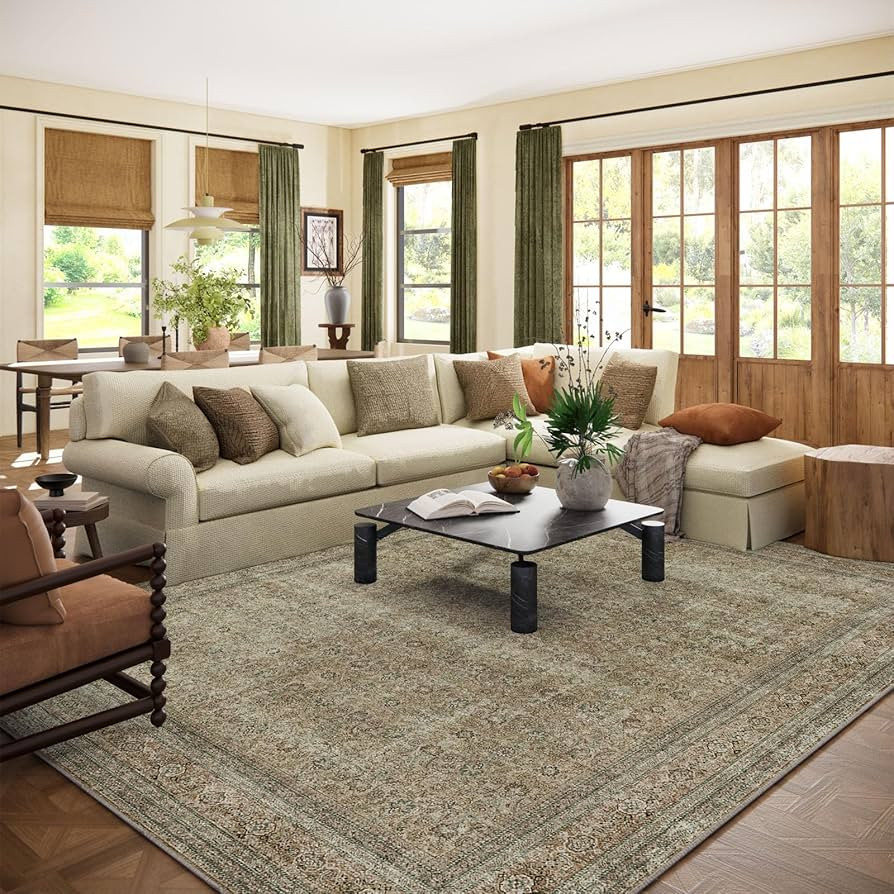 Washable Area Rugs for Living Room: 8x10 Bedroom Rug Boho Vintage Rugs Stain Resistant Non Slip L... | Amazon (US)