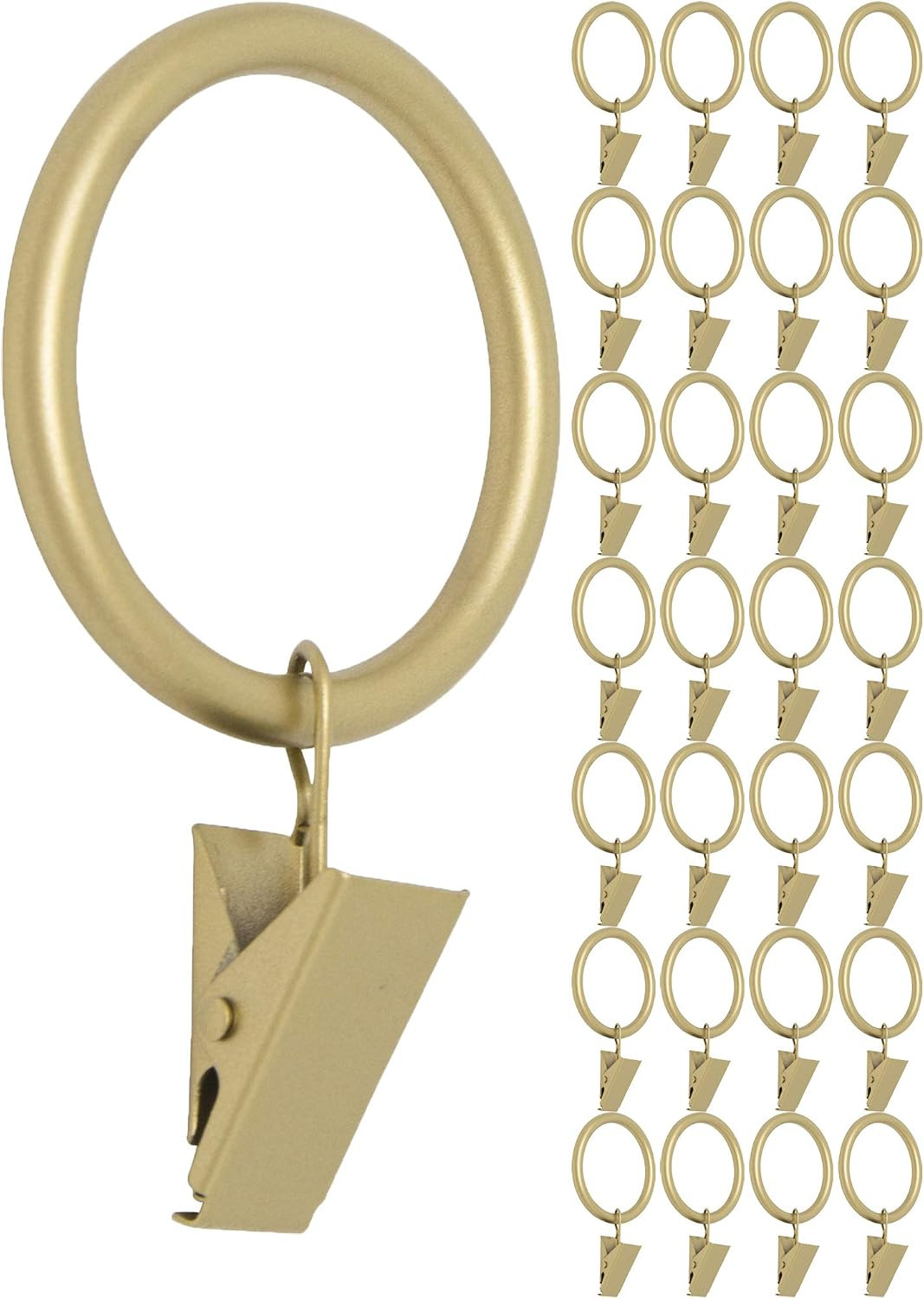 Drapery Curtain Rings with Clip - 1.5-Inch Inner Diameter, Fits Up to 1 1/4-Inch Rod, Set of 28, Royal Gold Finish | Amazon (US)