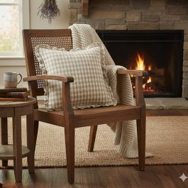 Country Cottage Tan Gingham Accent Pillow Set of 2 | Antique Farm House