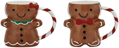 Bico Gingerbread Man Hand Painted Stoneware Mugs Set, for Coffee, Tea, Hot Chocolate, Water, Micr... | Amazon (US)