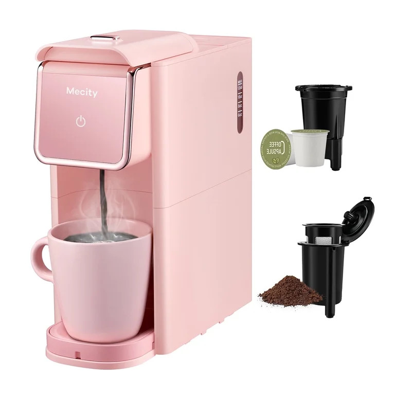 Mecity Compact Stainless Steel Single Serve Coffee & Tea Maker, 6-12 Oz Brew Sizes, Pink | Walmart (US)