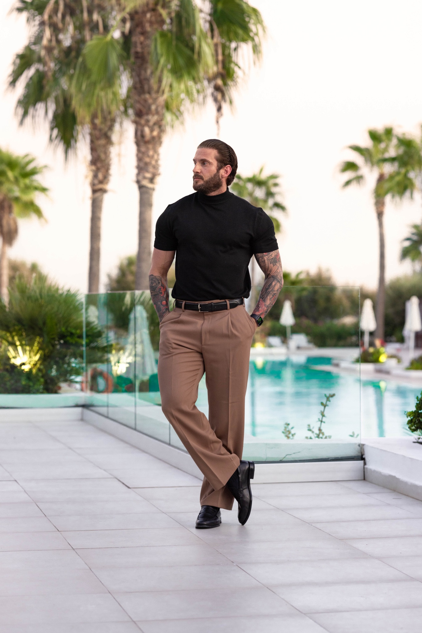 Summer nights feeling 🔥 wide leg trousers are super comfortable and look great paired with a mock neck tee makes for a great smart/casual vibe 

#LTKMens #LTKTravel #LTKHoliday
