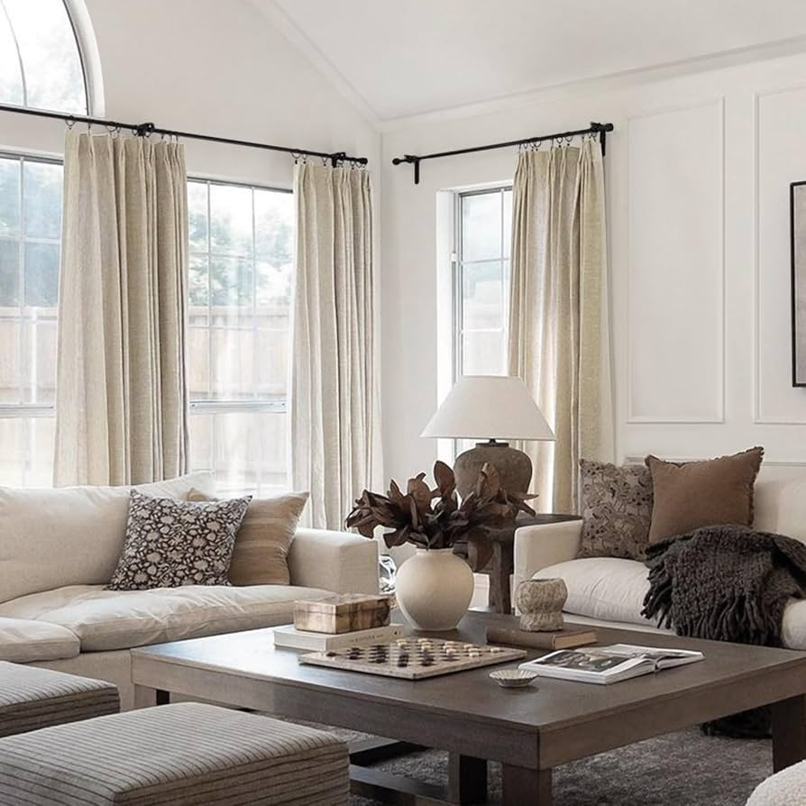 TWOPAGES Linen Cotton Double Layer Curtain 96 Inches Long Light Filtering Pinch Pleated Drape for... | Amazon (US)