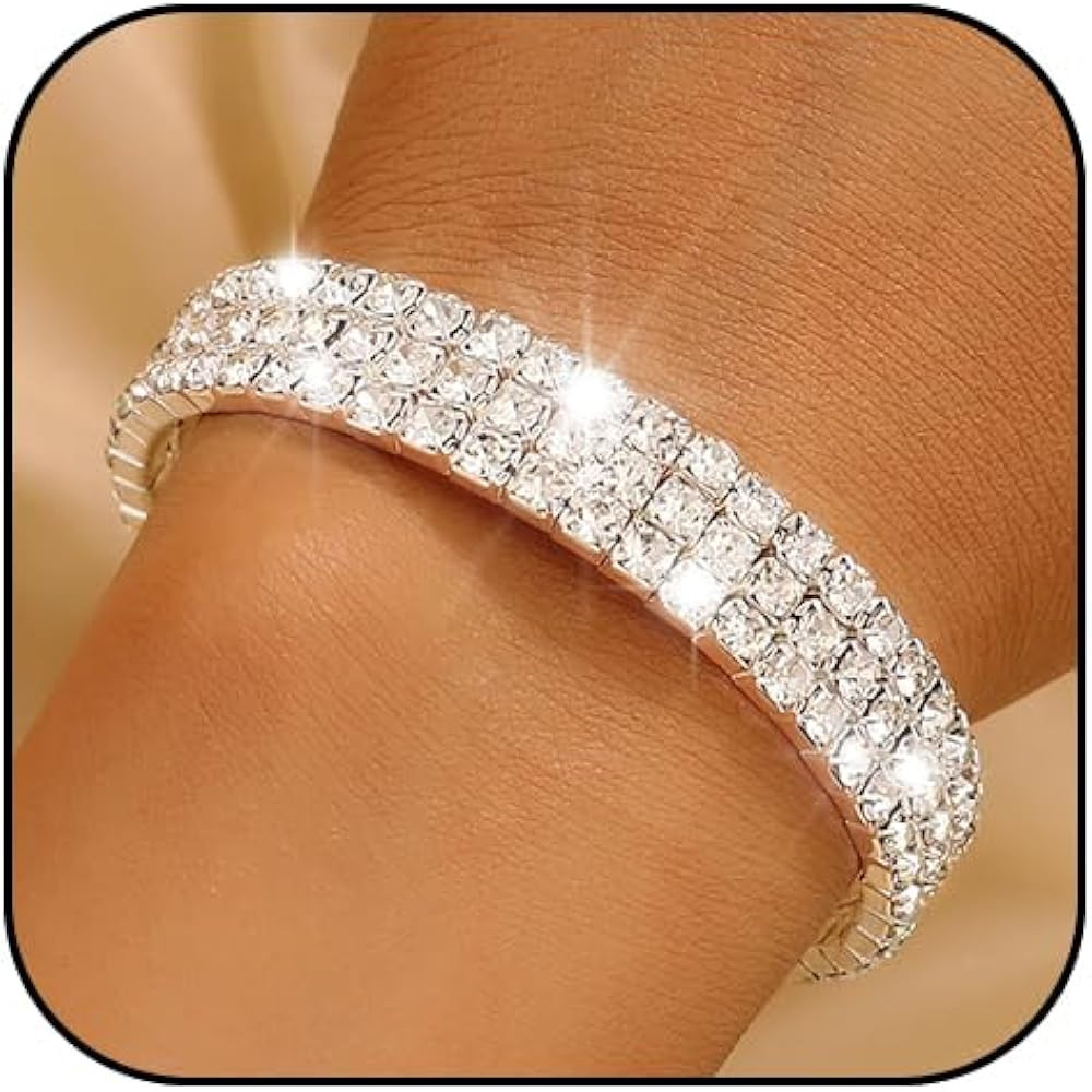 Amazon.com: Sakytal Rhinestone Open Cuff Bracelets Crystal Tennis Bangle Bracelet Prom Party Wedd... | Amazon (US)