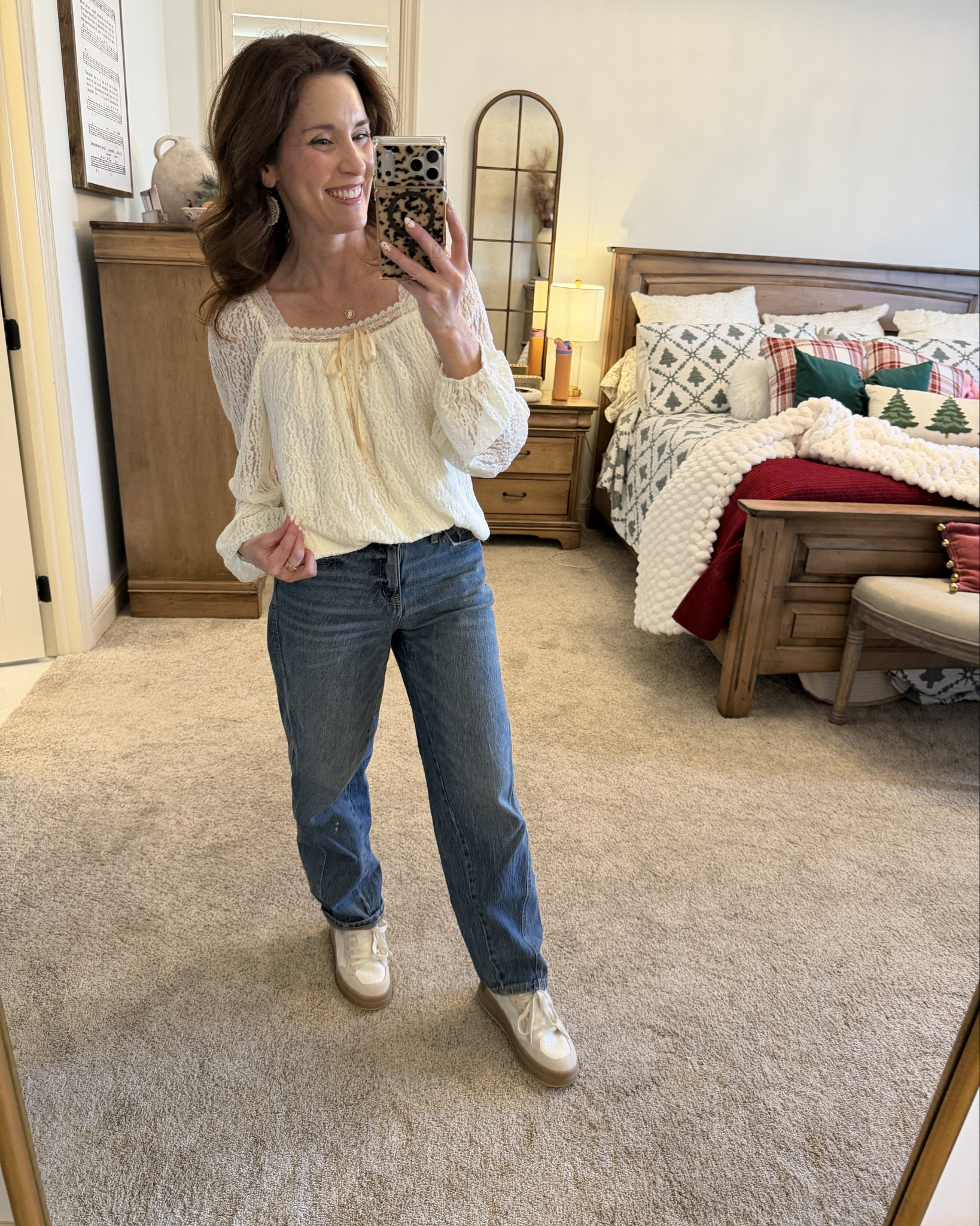 Love this lace neutral top with satin ribbon that you can wear on its own or layer from @maurices

Paired with barrel jeans and Yellow Box platform tennis shoes 

#LTKOver40 #LTKPetite #LTKFindsUnder50