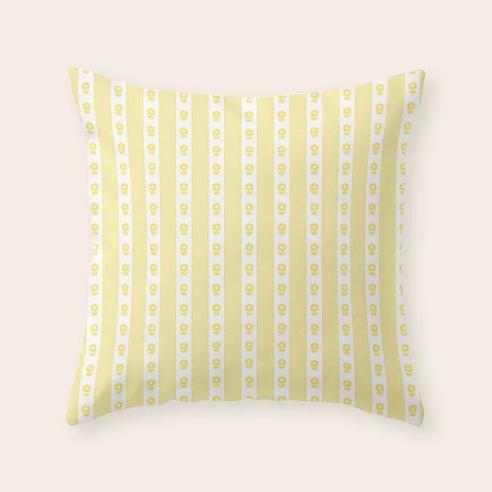 Cottage Stripes and Flowers in Yellow and White Throw Pillow | Society6