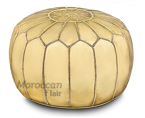 Stuffed Handmade Metallic Leather Moroccan Pouf, Ottoman (Gold Metallic) | Amazon (US)