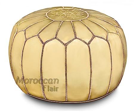 Stuffed Handmade Metallic Leather Moroccan Pouf, Ottoman (Gold Metallic) | Amazon (US)