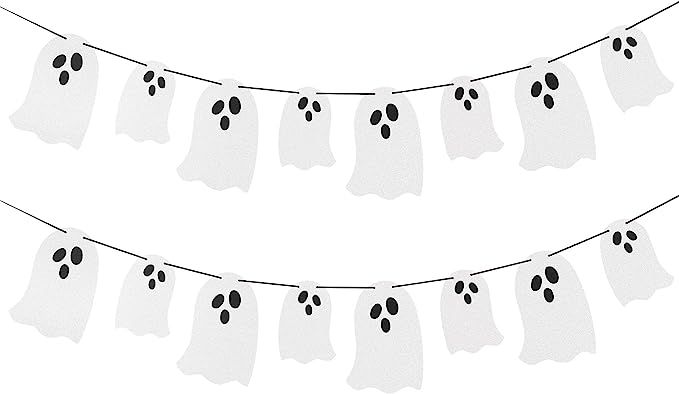 Halloween Hanging Ghost Banner -White Glittery Halloween Party Banner for Haunted Houses Doorways... | Amazon (US)