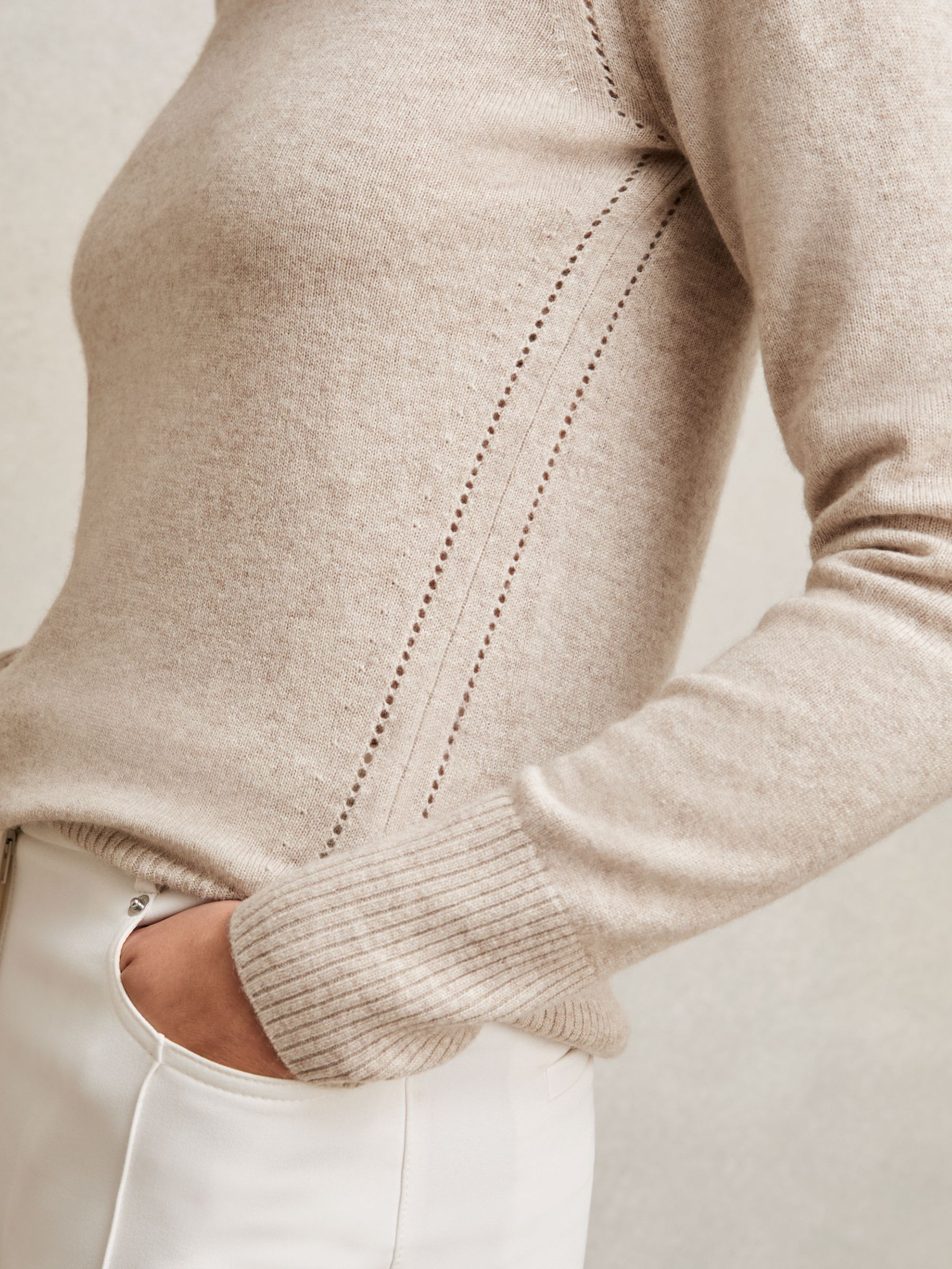 Reiss Wool-Blend Open-Stitch Jumper with Cashmere in Oatmeal Neutral - REISS | Reiss UK