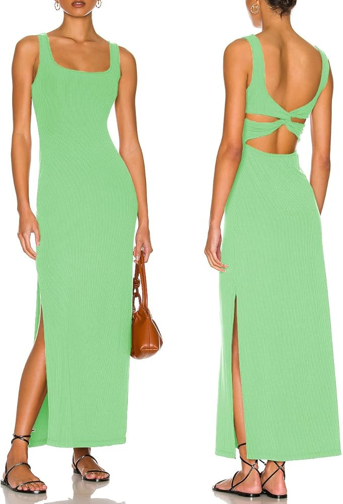 ALENDA DANMOS Women's Elegant Backless Maxi Dress Sexy High Sides Slit Tank Dress Twist Back Casu... | Amazon (US)