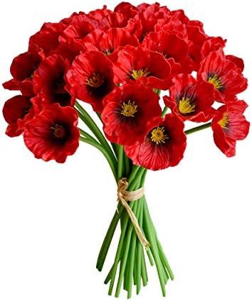 Mandy's 30pcs Red Artificial Poppy Silk Flowers 13" for Home Kitchen Wedding Decorations | Amazon (US)