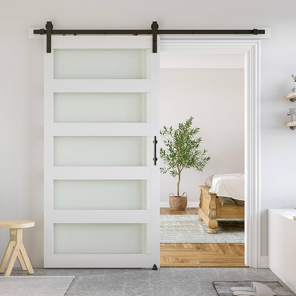 SmartStandard 42 x 84 in Glass Barn Door with 7FT Sliding Hardware Kit & Handle, Pre-Drilled Read... | Amazon (US)