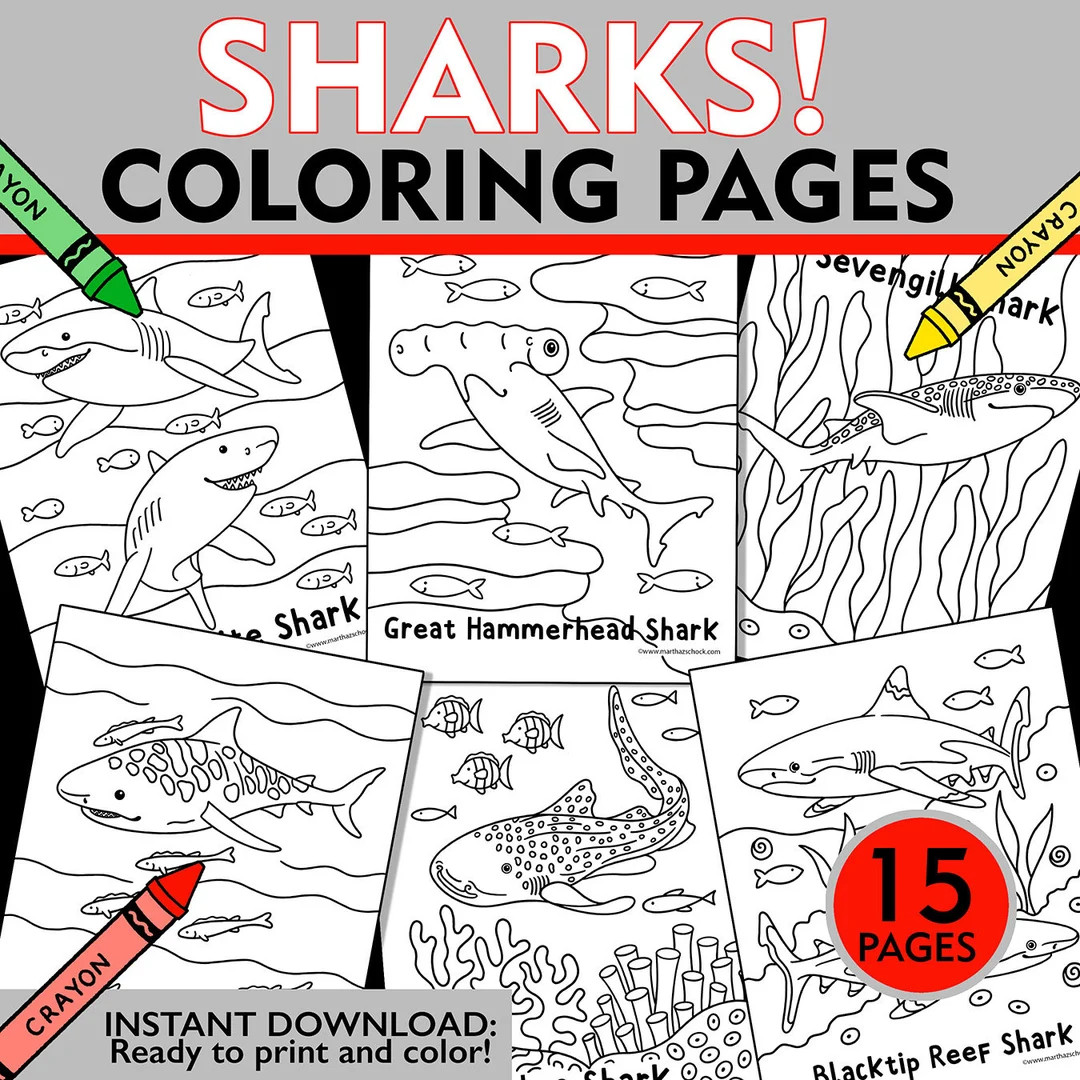 Shark Coloring Pages, Shark Coloring Sheets, Shark Week Coloring Pages, Shark Week Activity for K... | Etsy (US)