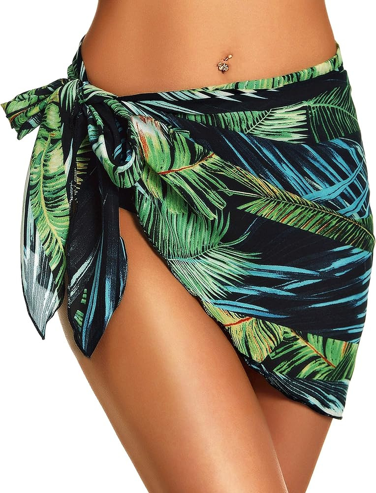 Swimsuit Cover Ups for Women Sarong Beach Wrap Sheer Short Skirt Bikini Chiffon Scarf for Swimwear | Amazon (US)