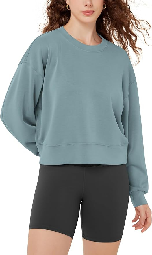 ODODOS Modal Soft Long Sleeve Cropped Sweatshirts for Women Oversized Crew Neck Pullover Crop Top | Amazon (US)