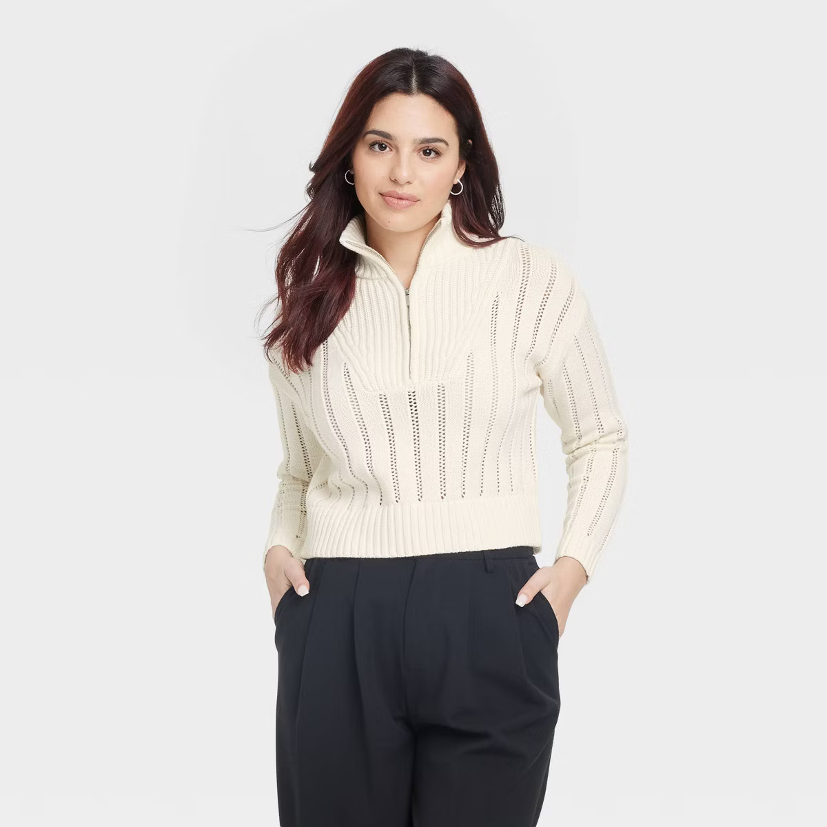 Women's Mock Turtleneck Quarter Zip Pullover Sweater - A New Day™ | Target