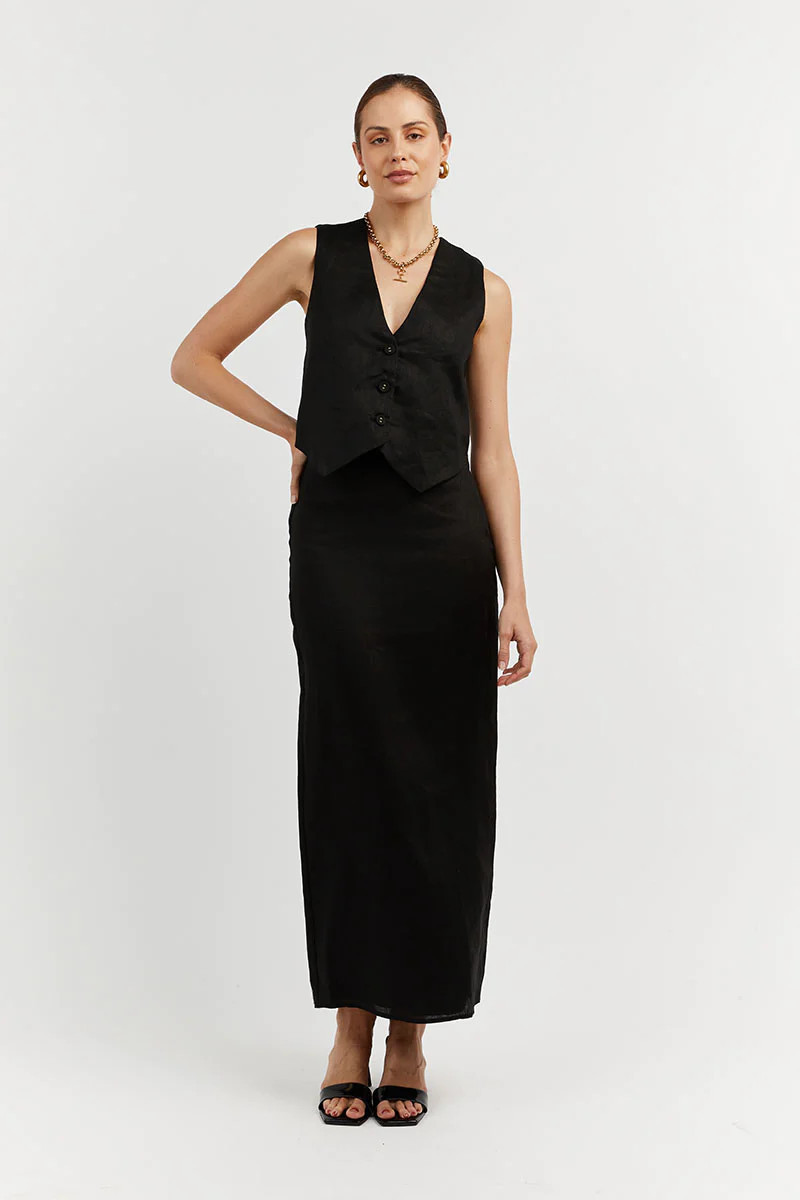 BANKS BLACK LINEN VEST | DISSH