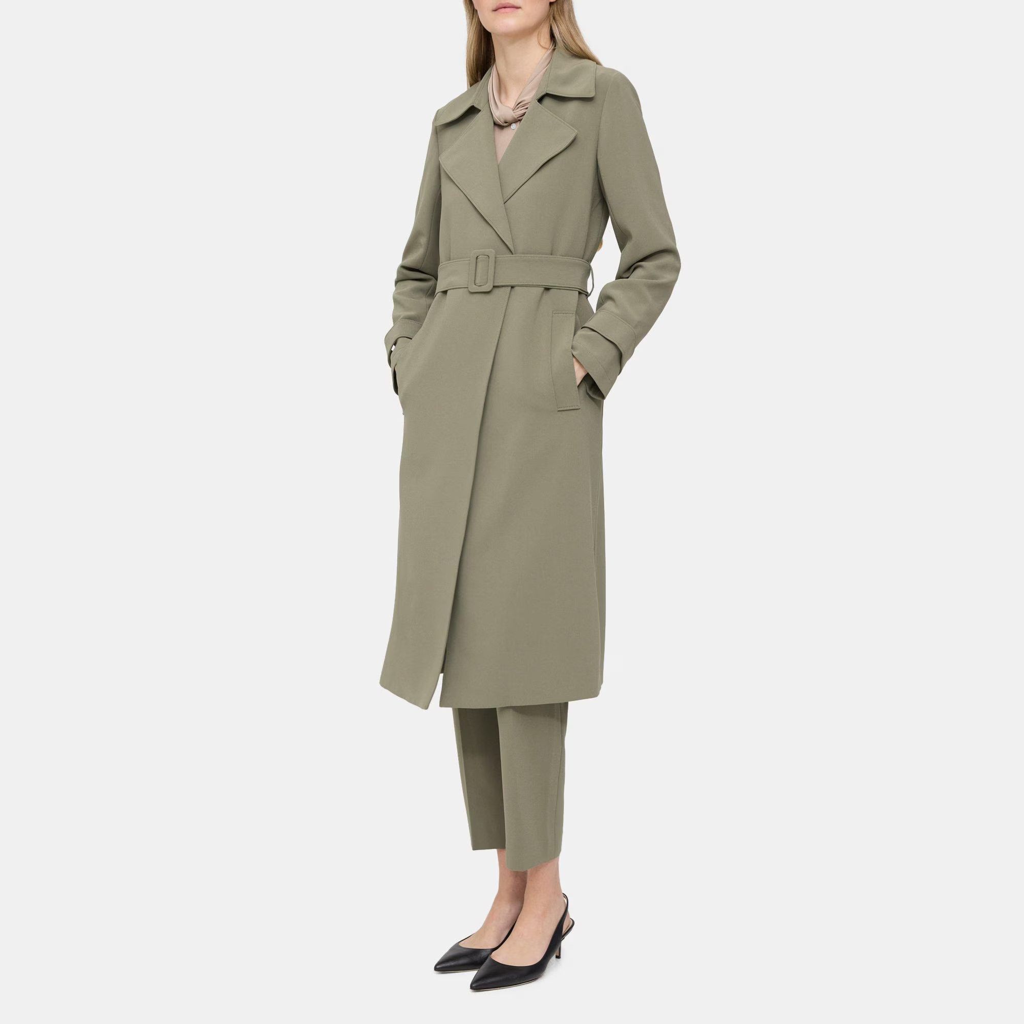 Relaxed Short Trench Coat in Crepe | Theory Outlet