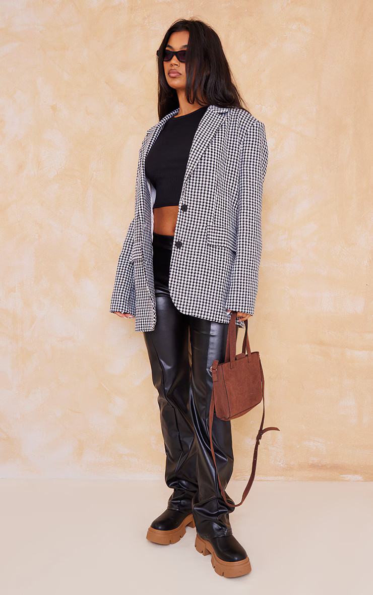Monochrome Houndstooth Oversized Curved Hem Boxy Blazer | PrettyLittleThing US