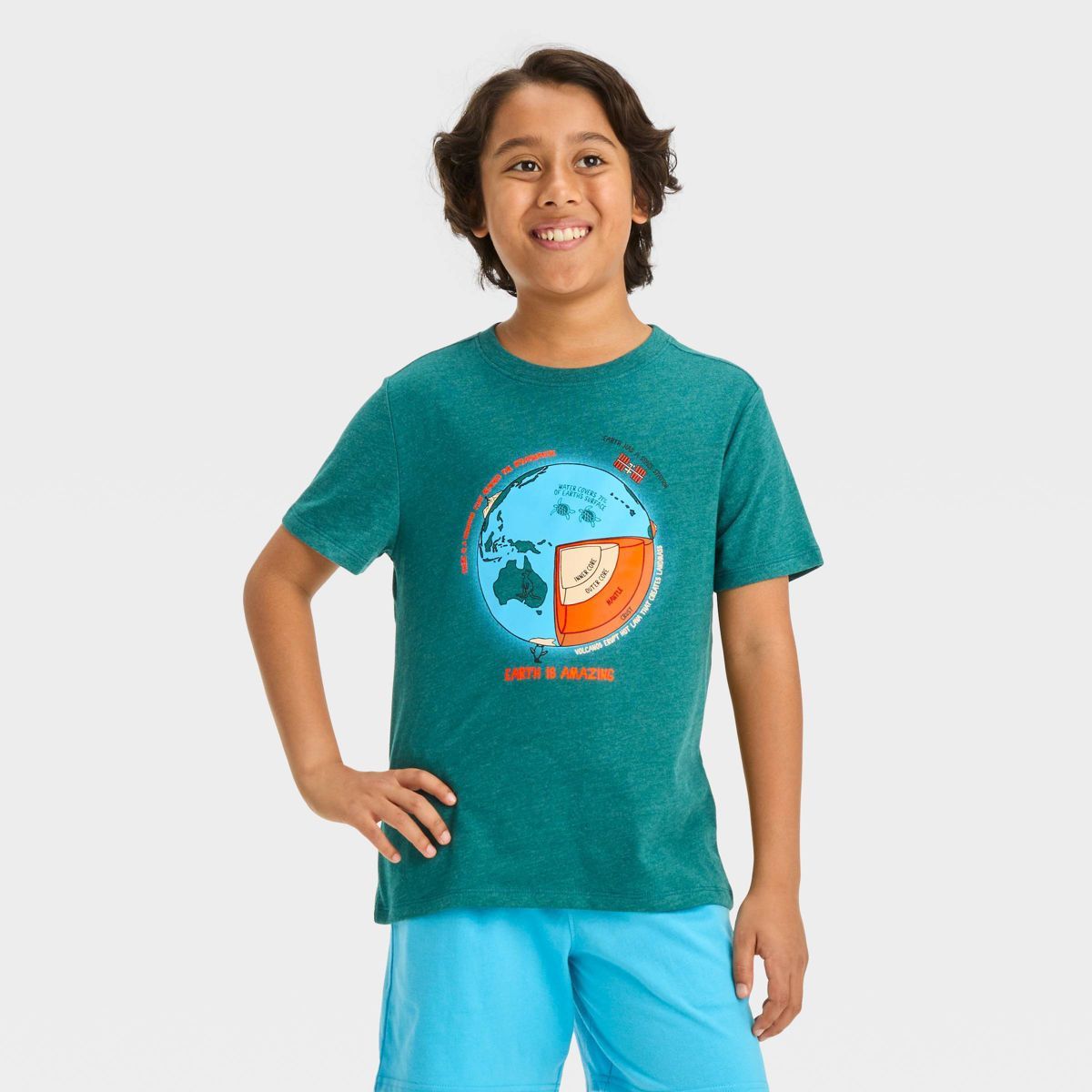 Boys' Short Sleeve 'Earth is Amazing' Graphic T-Shirt - Cat & Jack™ Dark Teal Green M | Target