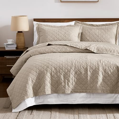WDCOZY 100% Pre-Washed Cotton King Size Quilt Set - Beige Neutral Ruffle Box Soft Lightweight Bed... | Amazon (US)