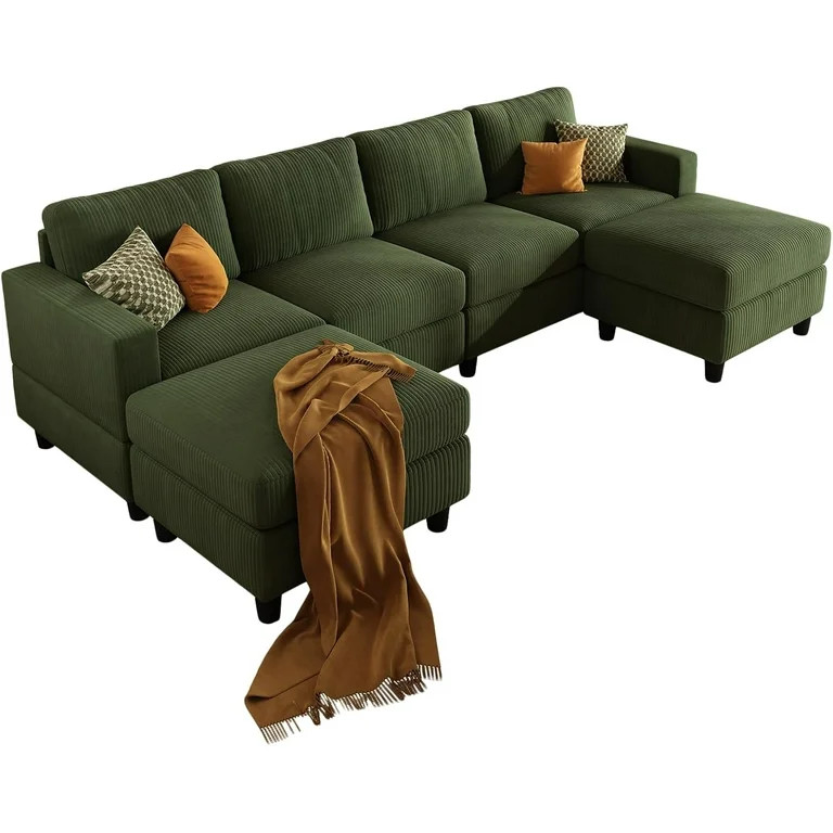 AENKYO U-Shaped Sectional Sofa Couch with 2 Ottomans, Convertible 4-Seat Living Room Furniture wi... | Walmart (US)