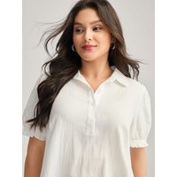 Plus Size Originalwhite Pure Cotton Ruffled Puffy Sleeve Blouse Women Short sleeve Shirt collar Work Blouses BloomChic 18-20/2X | Bloomchic