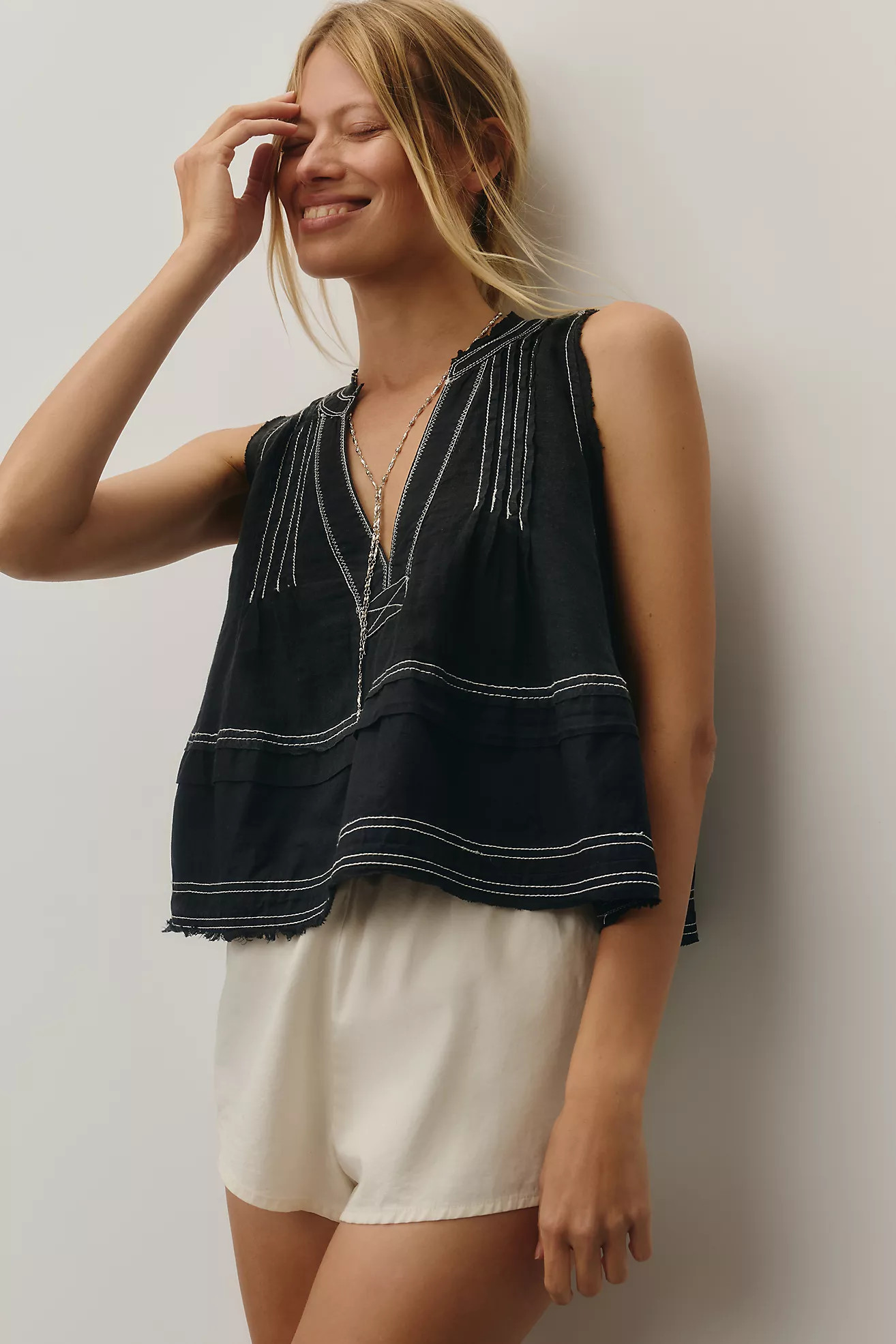 Pilcro Raw-Edge Linen Swing Tank | Anthropologie (US)