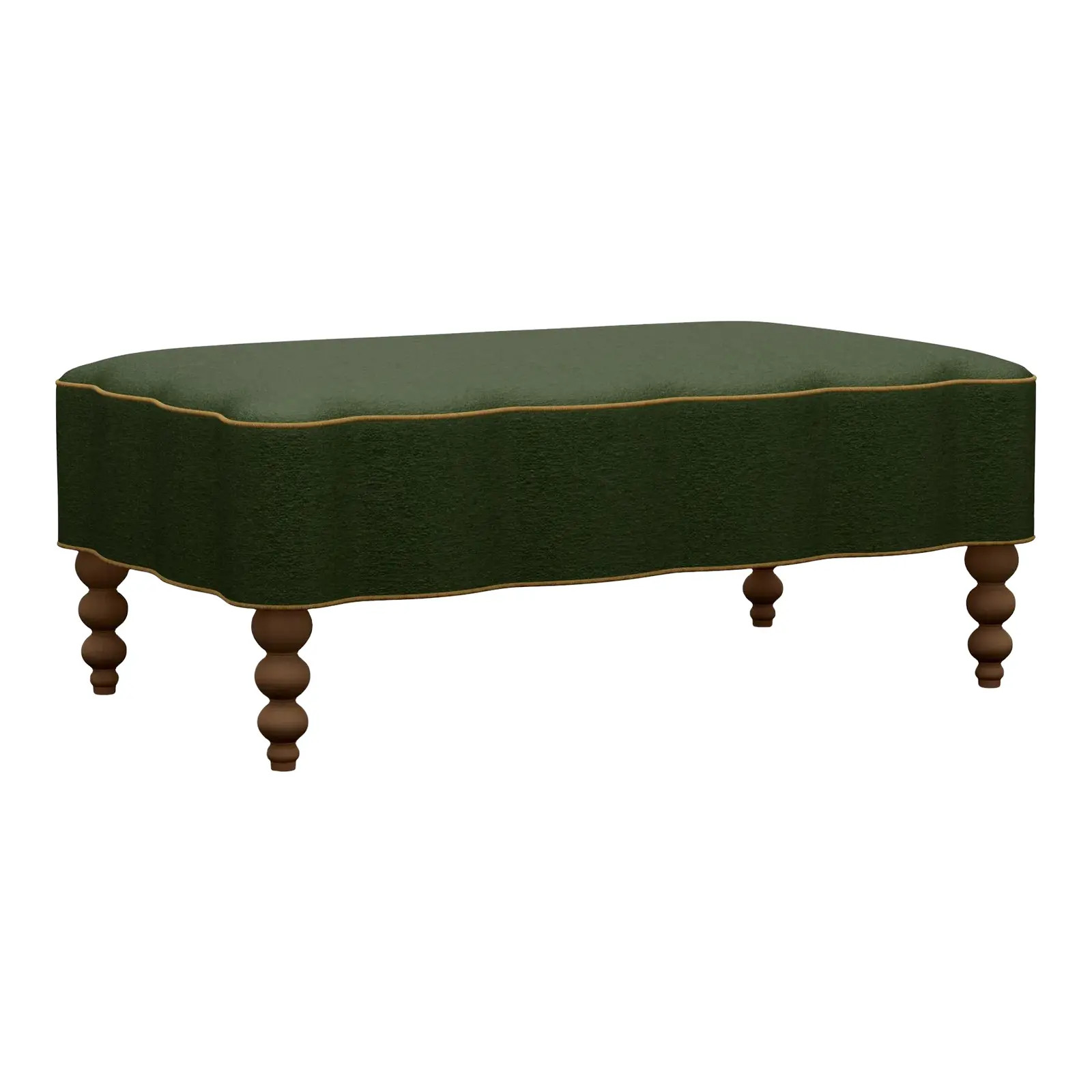 Mirasol Scalloped Ottoman, Emerald Velvet with Gold Velvet Welt | Chairish