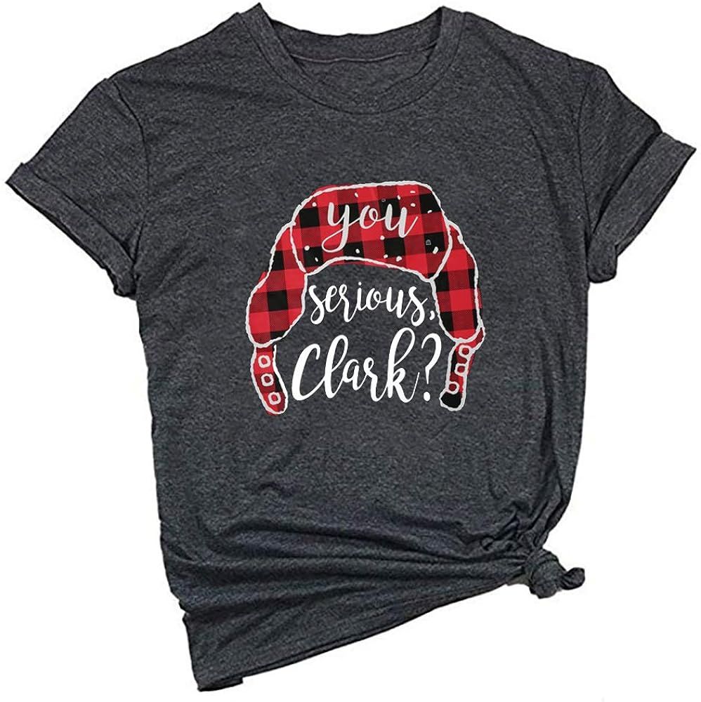 UNIQUEONE You Serious Clark Christmas Shirt Women Plaid Short Sleeve Funny Christmas Holiday T Sh... | Amazon (US)