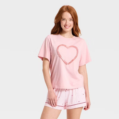 Women's Valentine's Boxy Graphic Heart T-Shirt - A New Day™ Pink M | Target