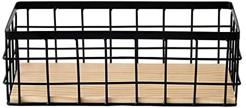 Metal Wire Bathroom Storage Organizer Basket Bin, Rustic Vintage Wire Grid Wooden Base Organizing... | Amazon (US)