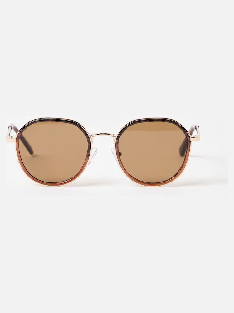 Oliver Bonas Brown Brown Animal Print Round Metal Sunglasses | Next EU