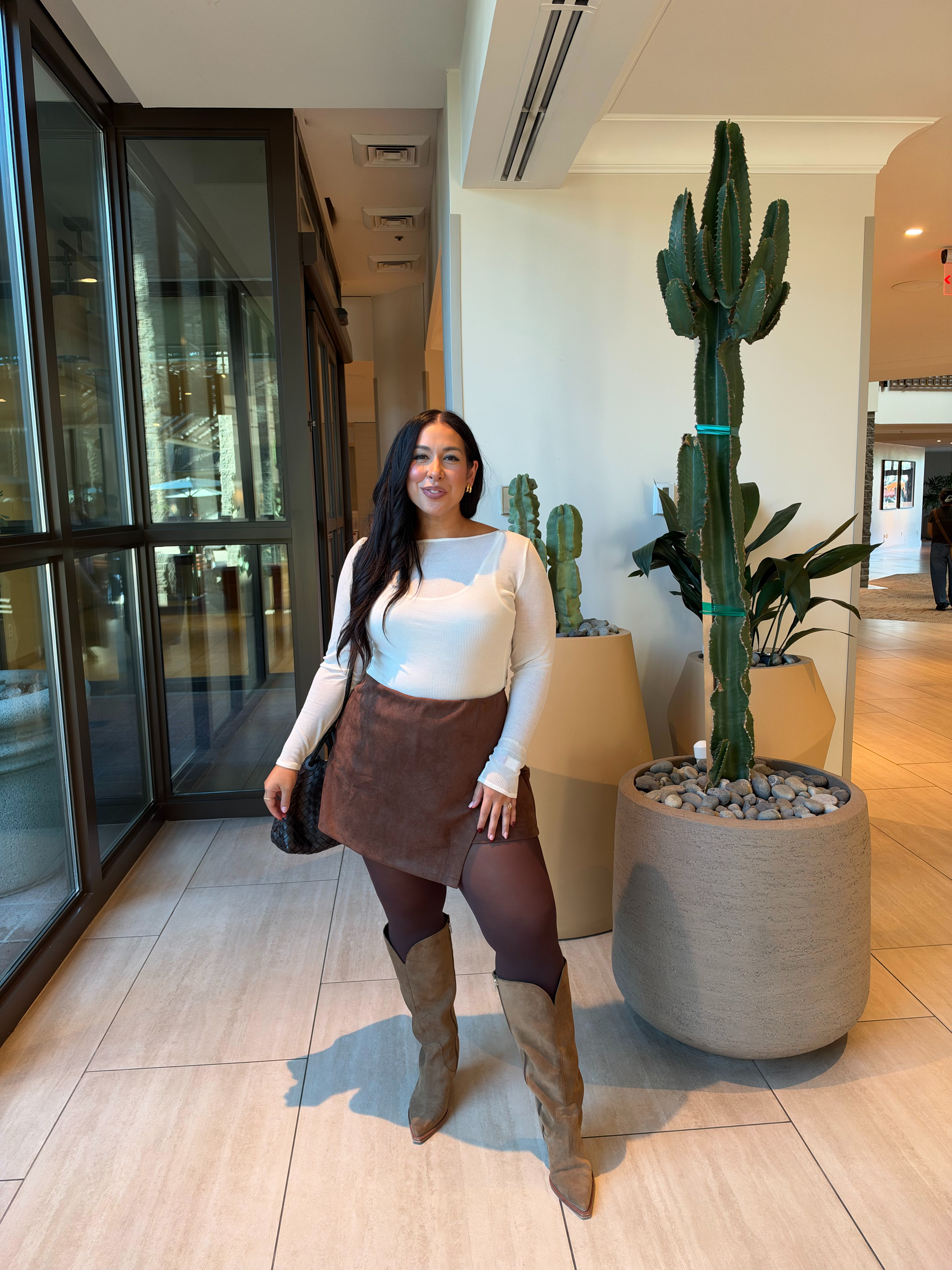 How cute is this fall outfit?! I am loving the suede skirt and it’s soft belly approved. Wearing an XL on top and bottom. Midsize, midsize fashion, fall fashion, fall, amazon summit 

 #LTKSeasonal #LTKMidsize