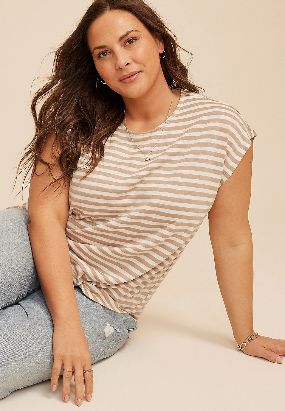 Plus Size 24/7 Austin Striped Knot Hem Short Sleeve Tee | Maurices
